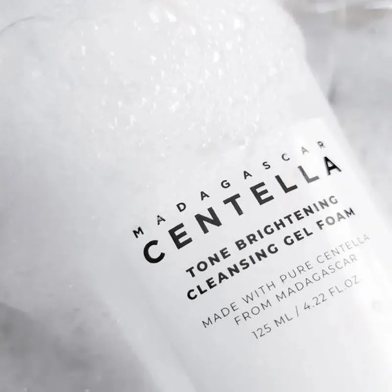 SKIN1004 Tone Brightening Cleansing Gel Foam packaging with pure Centella from Madagascar, 125 ml.
