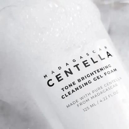 SKIN1004 Tone Brightening Cleansing Gel Foam packaging with pure Centella from Madagascar, 125 ml.