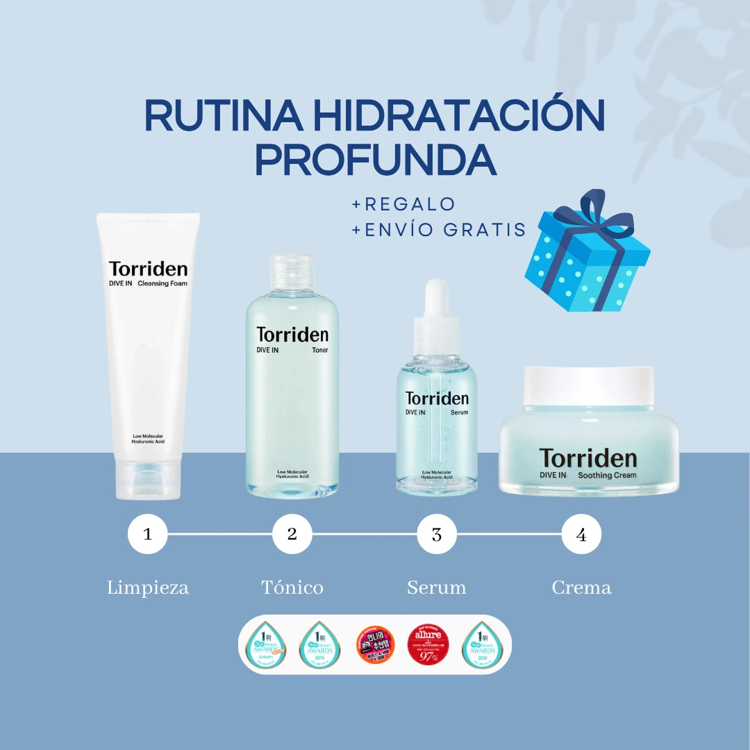 Rutina coreana piel seca: productos de hidratación profunda de Torriden, incluye regalo y envío gratis.